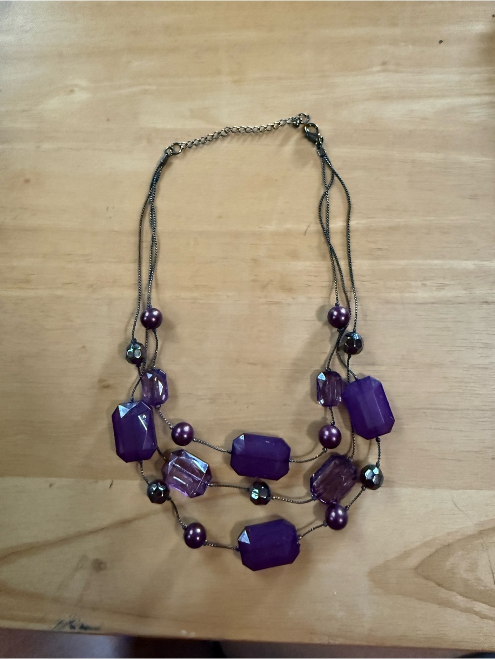 Purple Multi-Strand Beaded Necklace - Unbranded